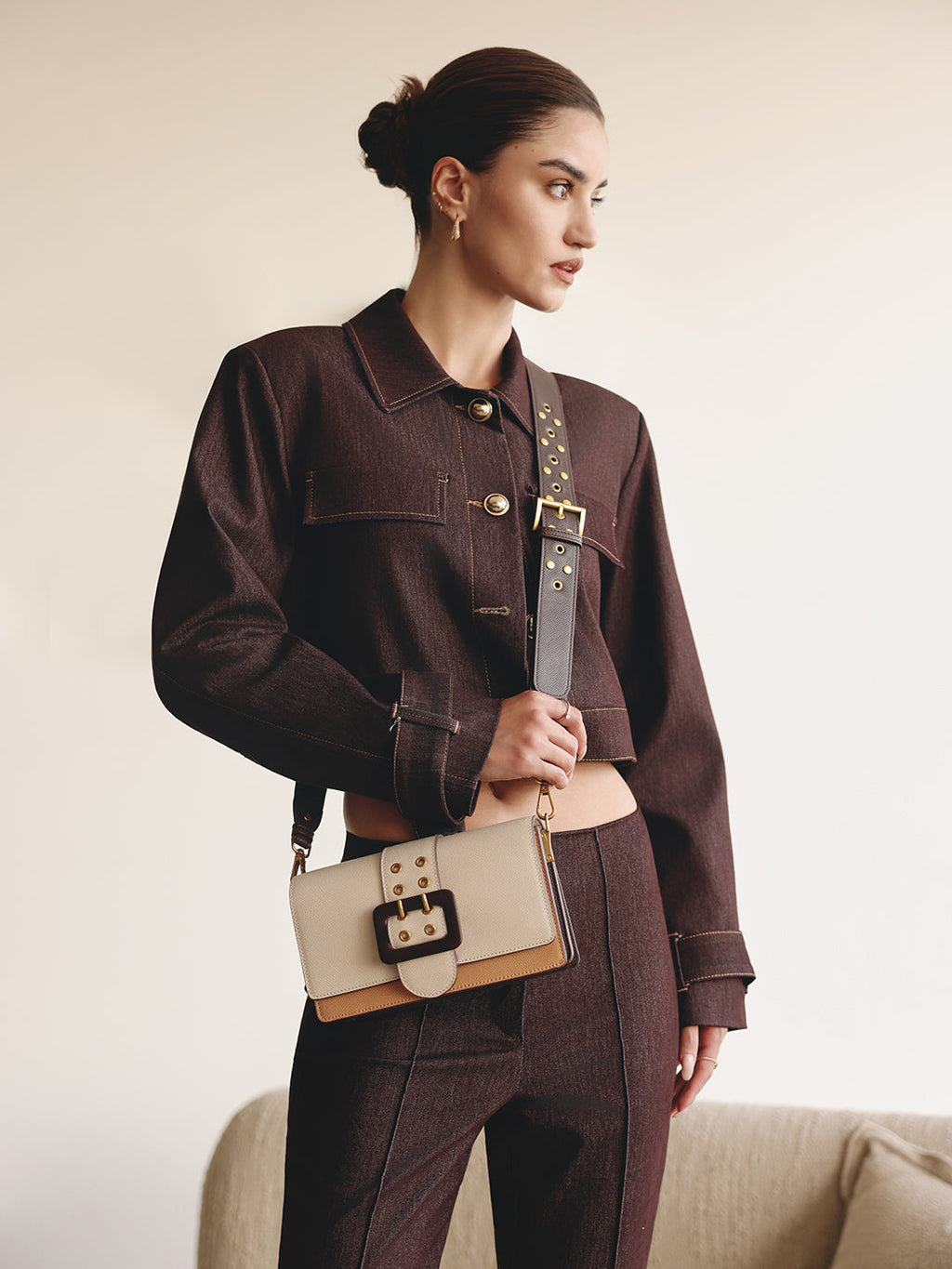 Adrianne Metal Buckle Crossbody Bag